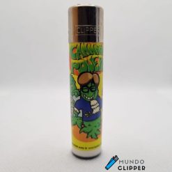 Yellow and orange Cannabis Power Clipper lighter from the Lexlutor Arts edition - made in Spain.