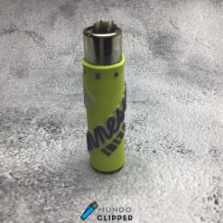 Clipper lighter with cover from the Amnesia nightclub in Ibiza in yellow color made in Spain.