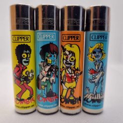 Mecheros Clipper originales edición Zombis personajes dibujados completa fabricados en España. Una serie de 4 mecheros Clipper sin gas del universo de los personajes para todos los coleccionistas de mecheros Clipper de todo el mundo. Una colección de mecheros Clipper perfecta para todos los apasionados del coleccionismo de los Clippers.