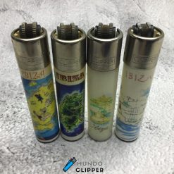 Four non-carbonated, refillable clipper lighters from the island of Ibiza, made in Spain.
