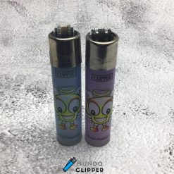 Two Clipper lighters without gas, Angels edition, blue and purple, made in Spain.